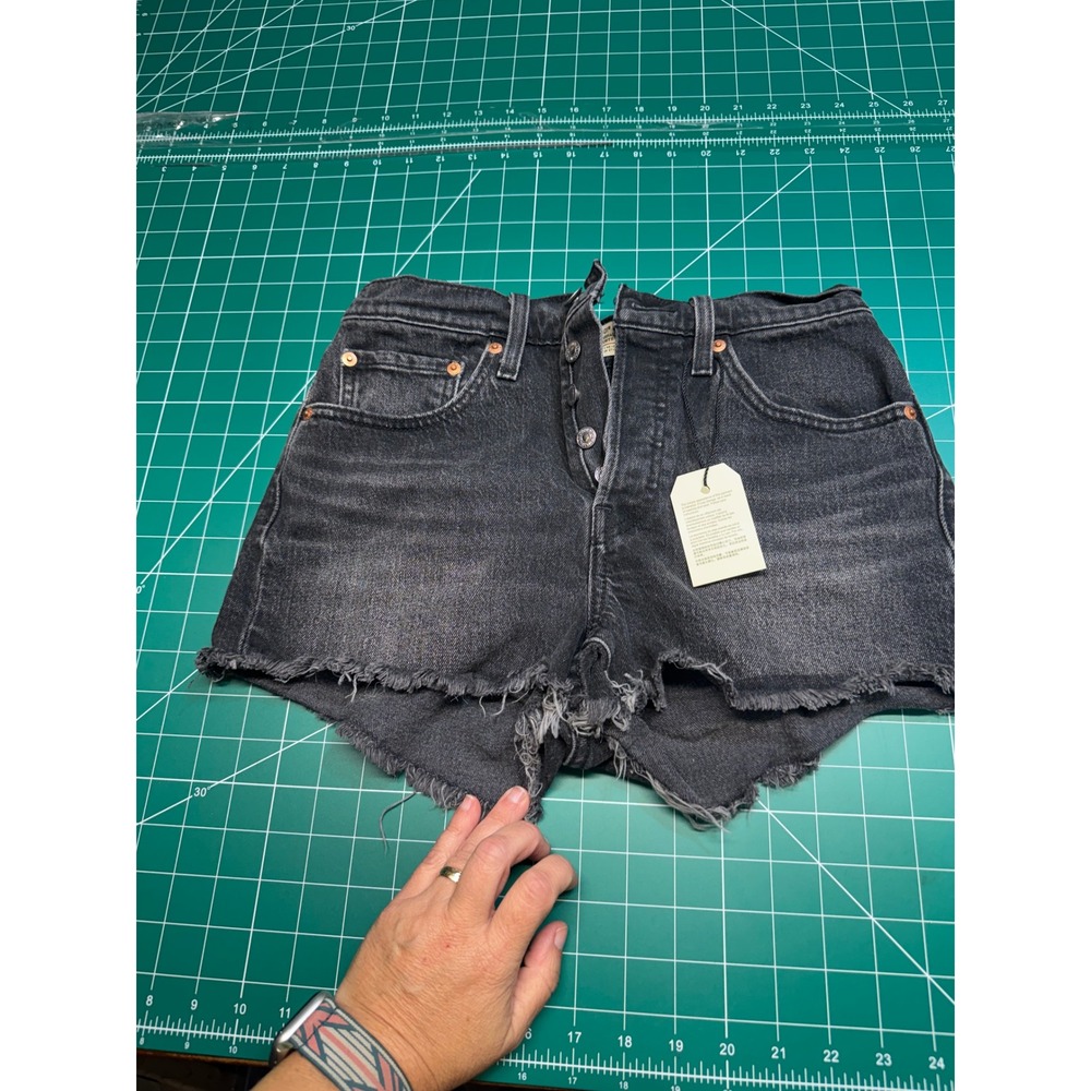 Levis 501 Original Shorts Womens 26 Washed Black High Rise Stretch Denim Cutoffs